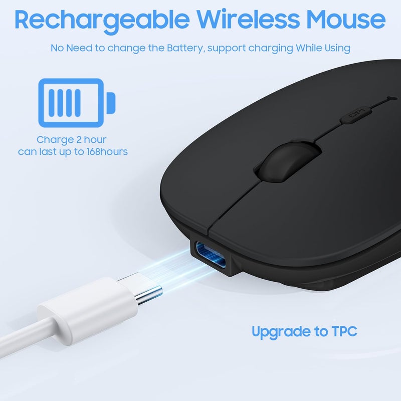 SUNGI Bluetooth Mouse for Laptop/MacBook/iPad/Android PC,Rechargable Quiet Slim Wireless Mice Compatible with Windows/Linux/Tablet,Black - Image 3